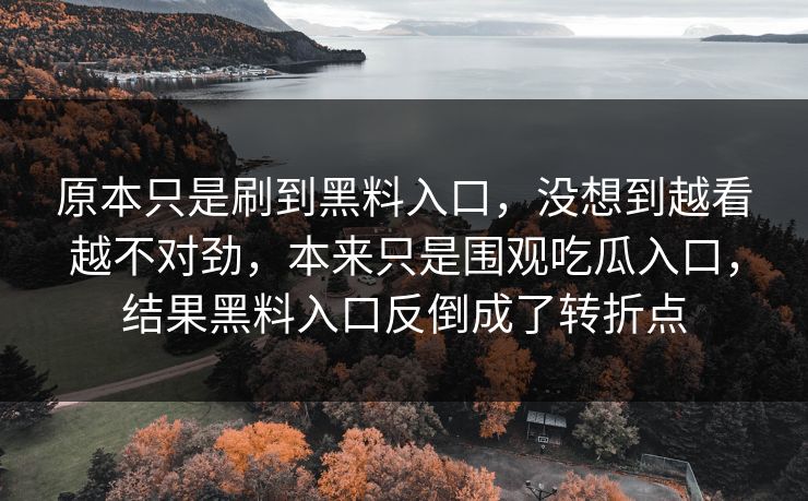 原本只是刷到黑料入口,没想到越看越不对劲,本来只是围观吃瓜入口,结果黑料入口反倒成了转折点 原本只是刷到黑料入口,没想到越看越不对劲,本来只是围观吃瓜入口,结果黑料入口反倒成了转折点